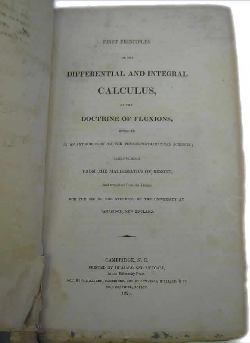 Title page of the 1824 Farrar/Emerson translation of Bezout's calculus.