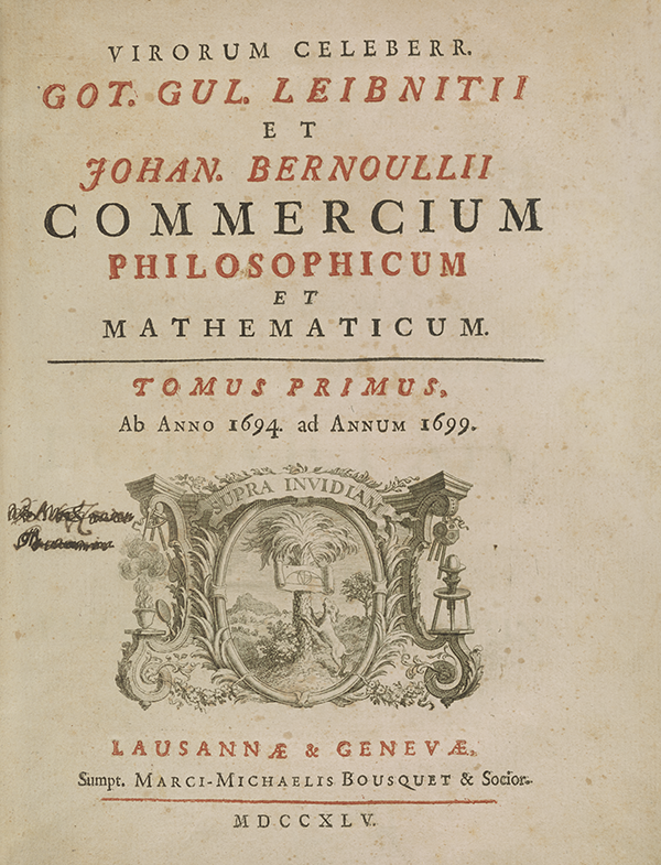 Title page of published correspondence between Leibniz and Johannes Bernoulli.