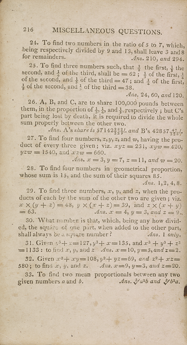 Page 216 of John Bonnycastle's algebra textbook.