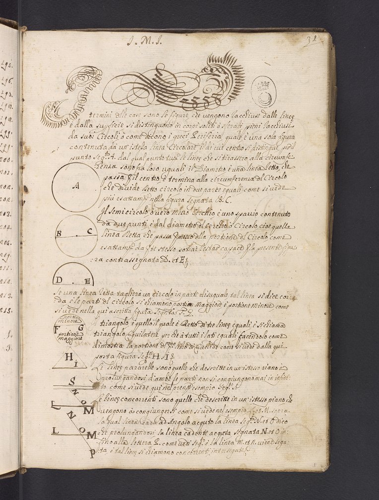 Folio 1 from Luigi Maria Cagnacci's manuscript on astrology and mathematics, prepared after 1689.