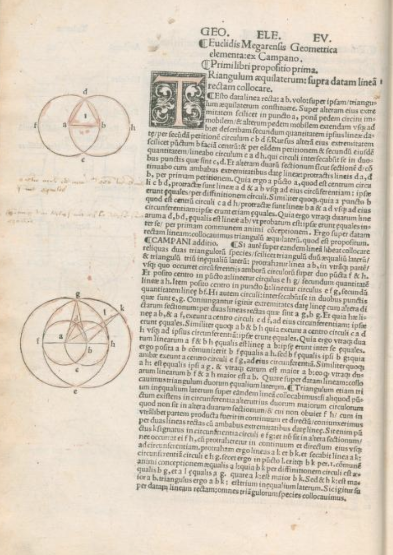 Re-inked diagrams in Latin edition of Euclid's Elements printed in France in 1516.