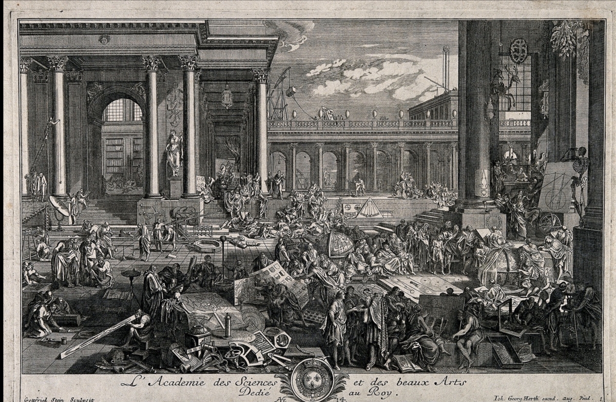 18th-century engraving of the French Academy of Sciences.