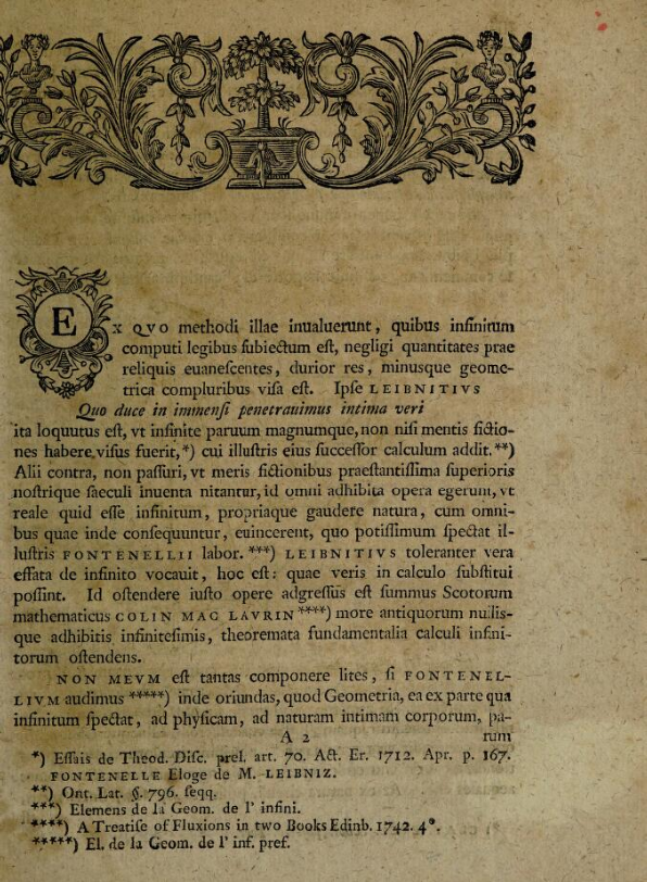First page of 1746 lecture by Kästner on infinitesimals.